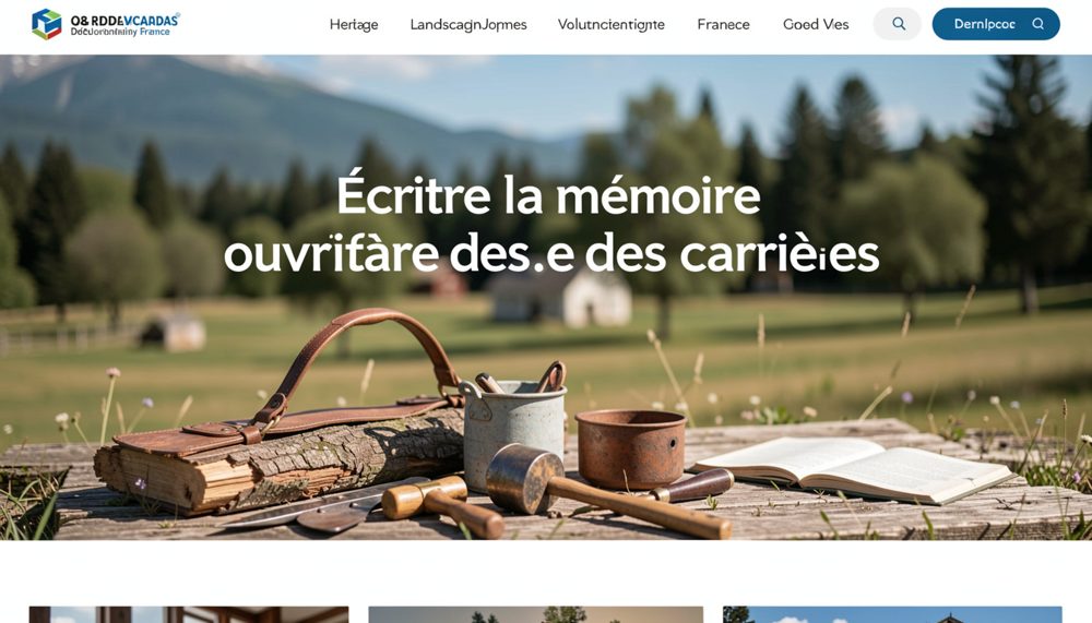 Outils de carrier anciens, marteau et coins en fer, posés sur un bloc de calcaire.